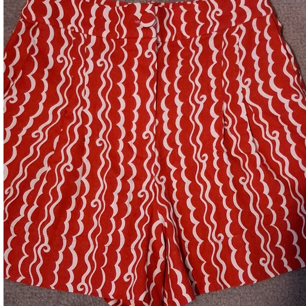 NWT Dress To Red Atlantica Side Pockets Pleats Bermuda Shorts S High Waist Linen